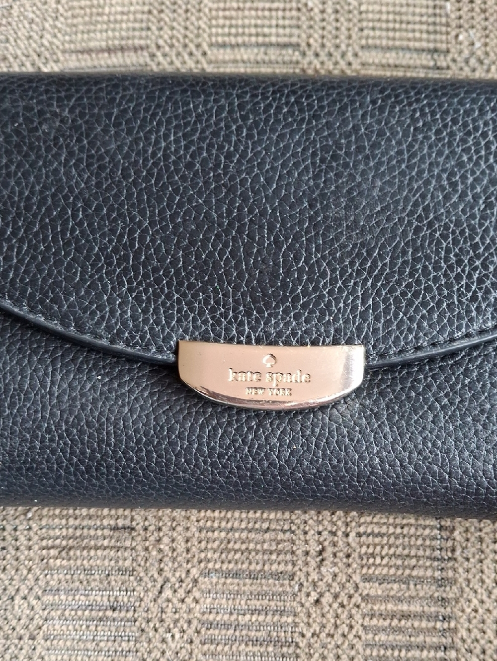 kate spade Black Pebbled Leather Clutch with Gold Plaque